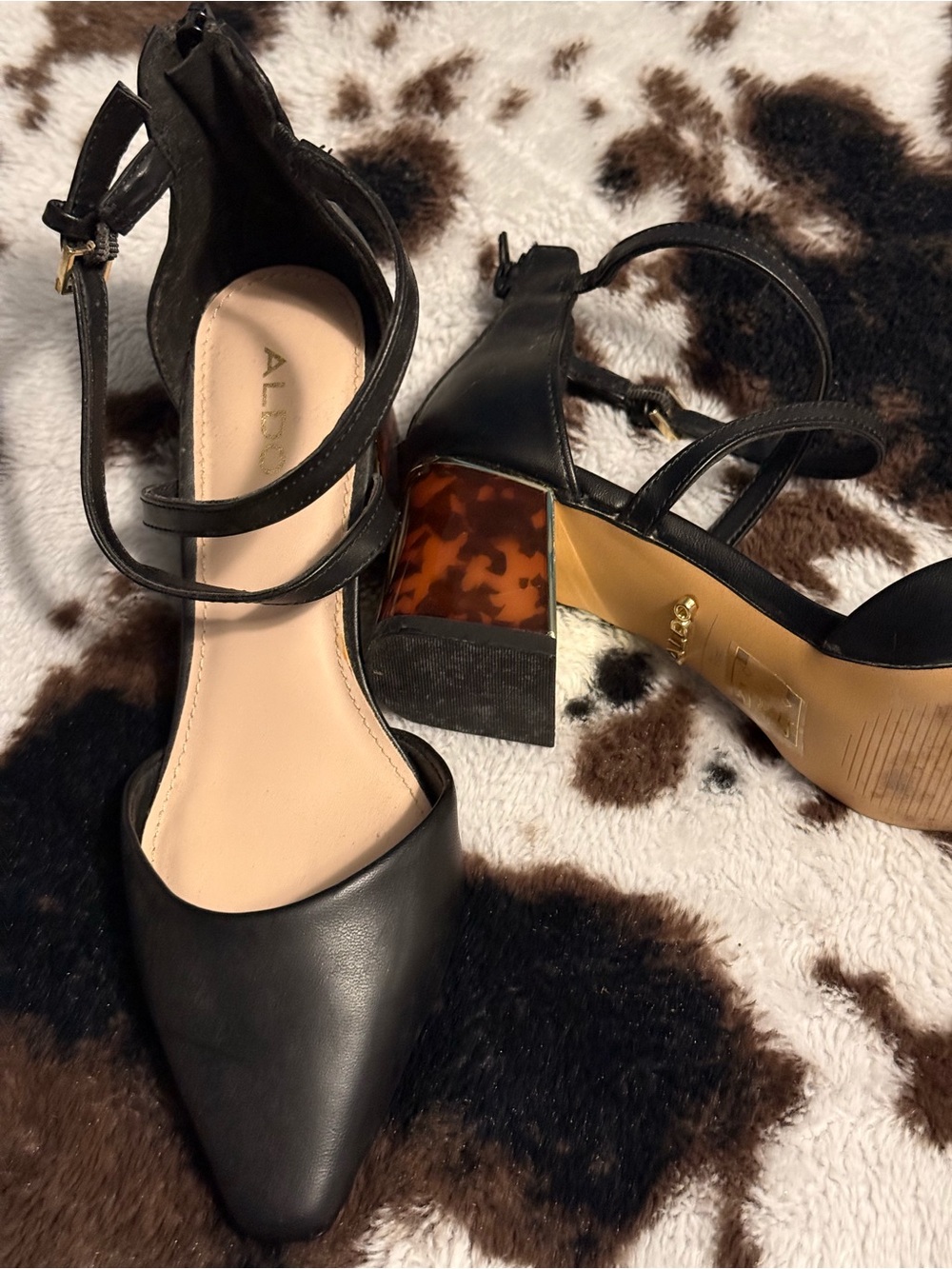 Aldo Black Pointed-Toe Double-Strap Heels - Picture 3 of 4